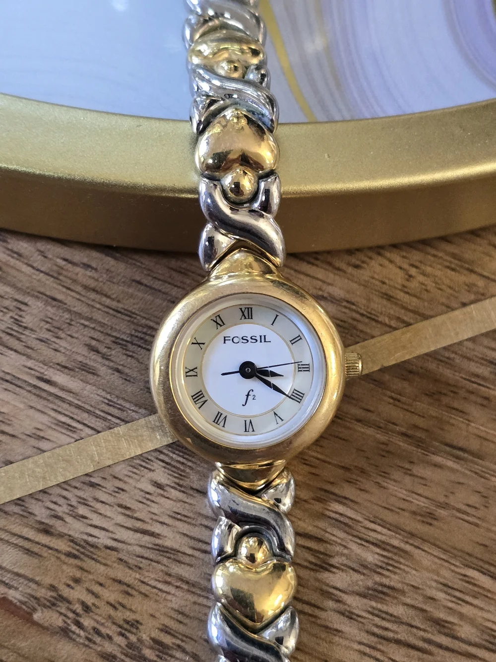Fossil Two-Tone Heart Link Bracelet Watch - Gold & Silver